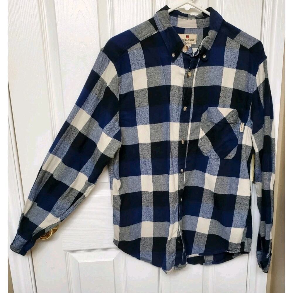 Woolrich Men’s M Blue Plaid Flannel Shirt 100% Cotton Button‑Front